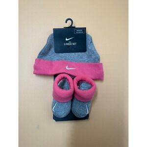 Nike Baby 2-Piece Beanie and Booties Set Newborn 0-6M Pink Grey Cotton
